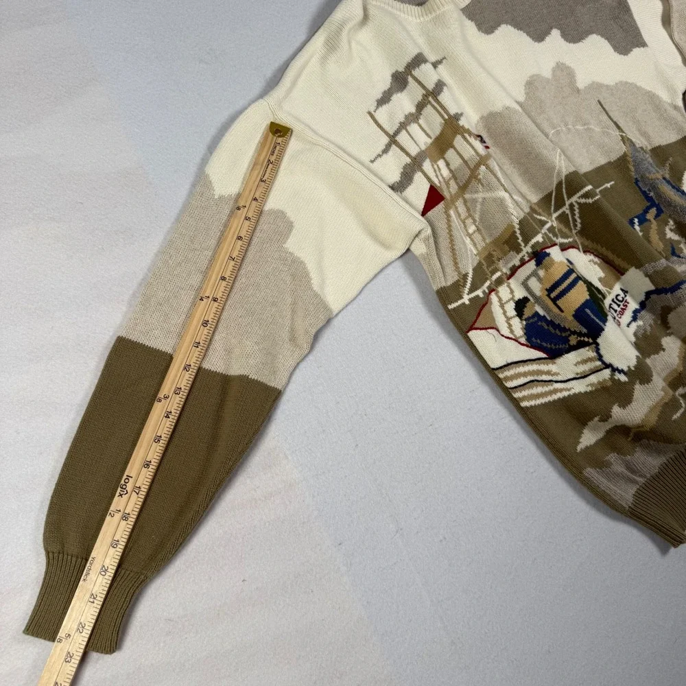 Nautica Vintage 90s Gold Coast Fishing Marlin Intarsia Knit Sweater XL Cotton - Picture 7 of 8